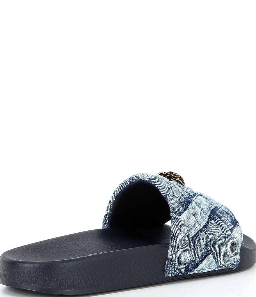 Kurt Geiger London Meena Quilted Denim Patchwork Logo Ornament Pool Slide Sandals - Denim - view 2