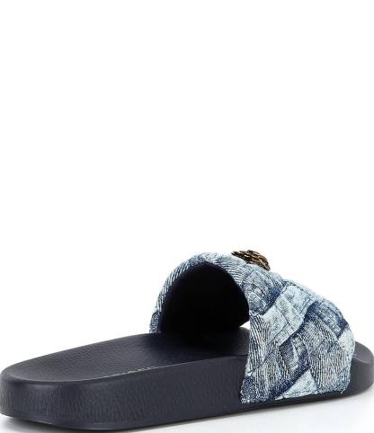 Kurt Geiger London Meena Quilted Denim Patchwork Logo Ornament Pool Slide Sandals - Denim - view 2