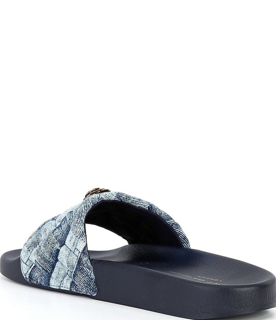 Kurt Geiger London Meena Quilted Denim Patchwork Logo Ornament Pool Slide Sandals - Denim - view 3