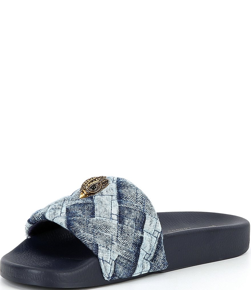 Kurt Geiger London Meena Quilted Denim Patchwork Logo Ornament Pool Slide Sandals - Denim - view 4