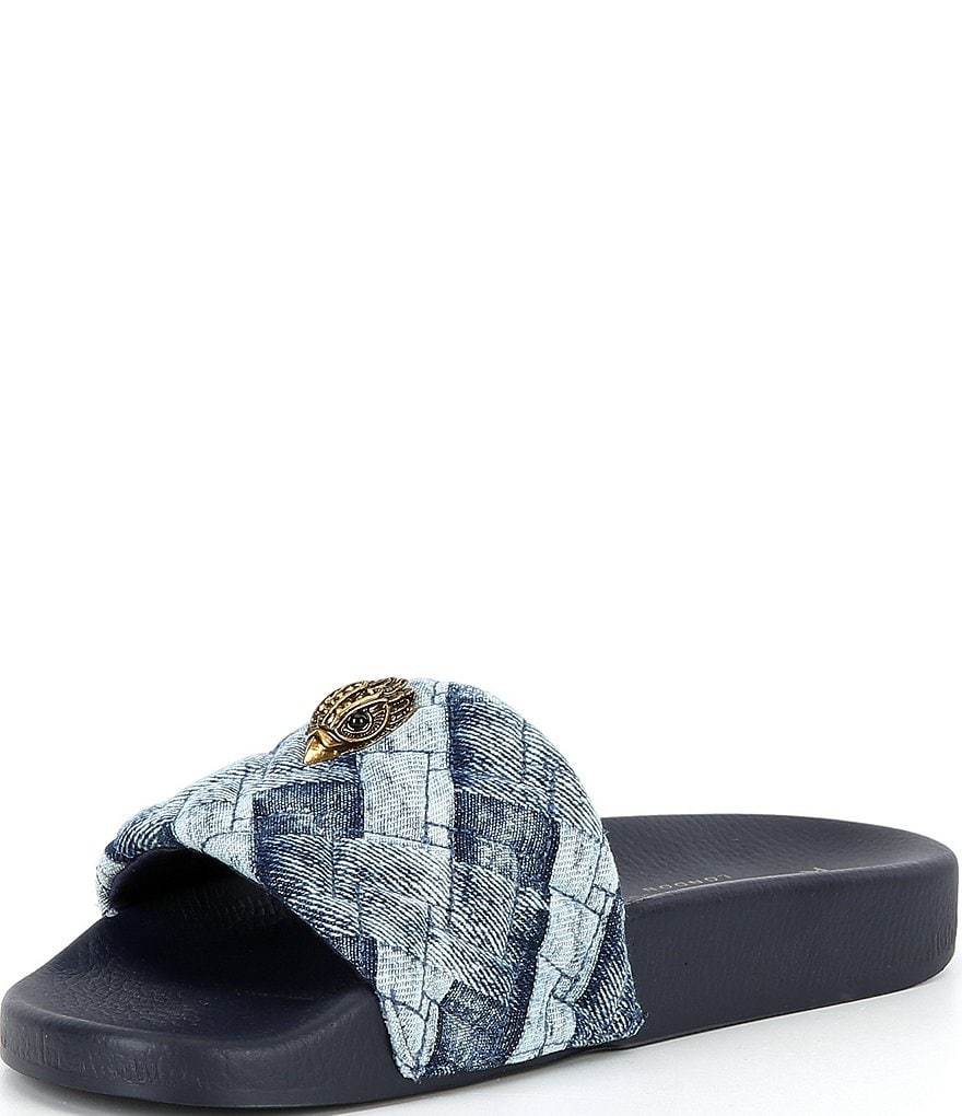 Kurt Geiger London Meena Quilted Denim Patchwork Logo Ornament Pool Slide Sandals - Denim - view 4