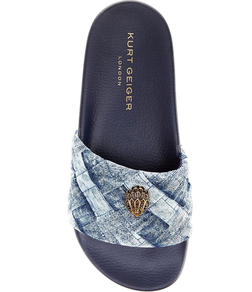 Kurt Geiger London Meena Quilted Denim Patchwork Logo Ornament Pool Slide Sandals - Denim - view 5