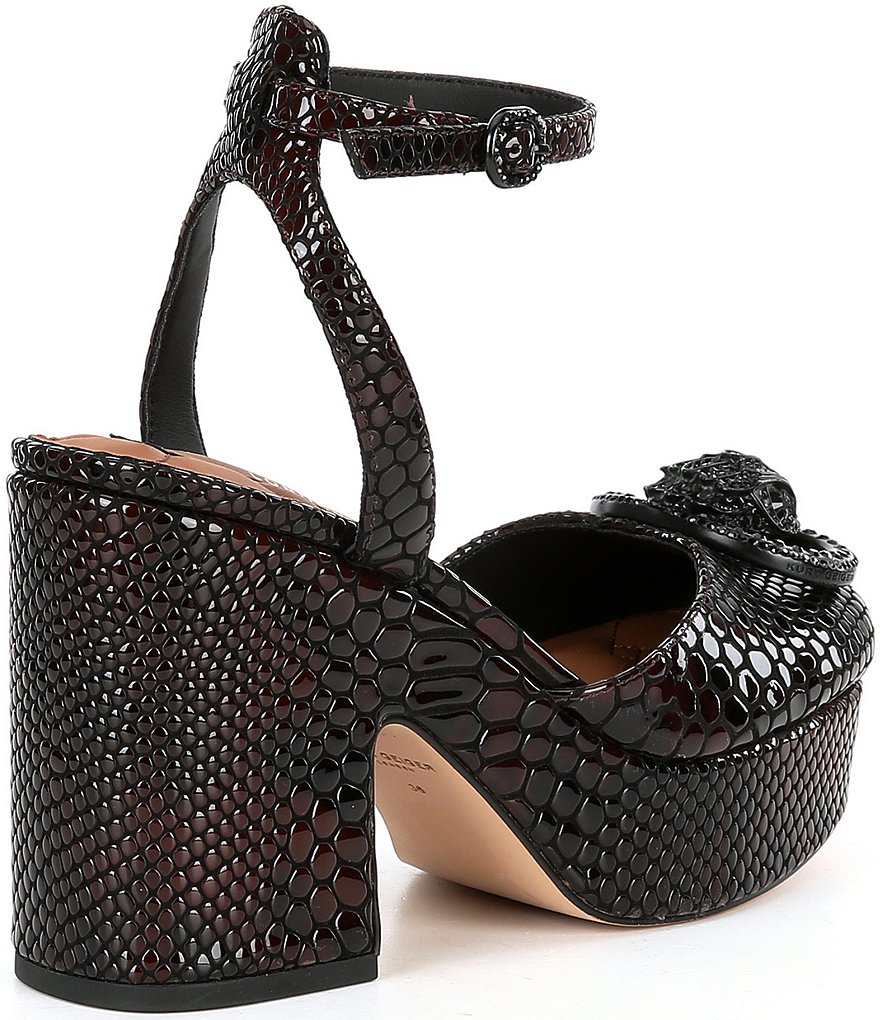 Kurt Geiger London Chelsea Leather Snake Embossed Logo Ornament Platform Pumps - Black/Brown - view 2
