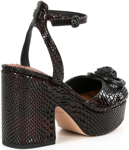 Kurt Geiger London Chelsea Leather Snake Embossed Logo Ornament Platform Pumps - Black/Brown - view 2