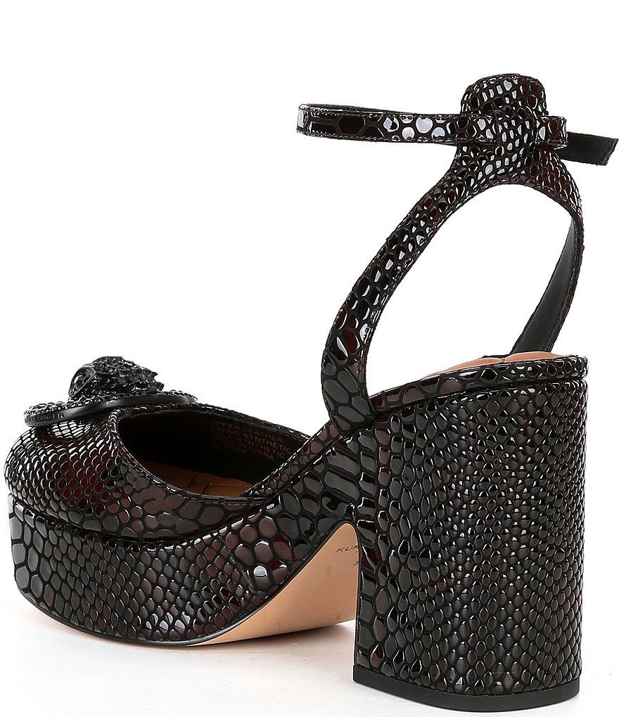 Kurt Geiger London Chelsea Leather Snake Embossed Logo Ornament Platform Pumps - Black/Brown - view 3