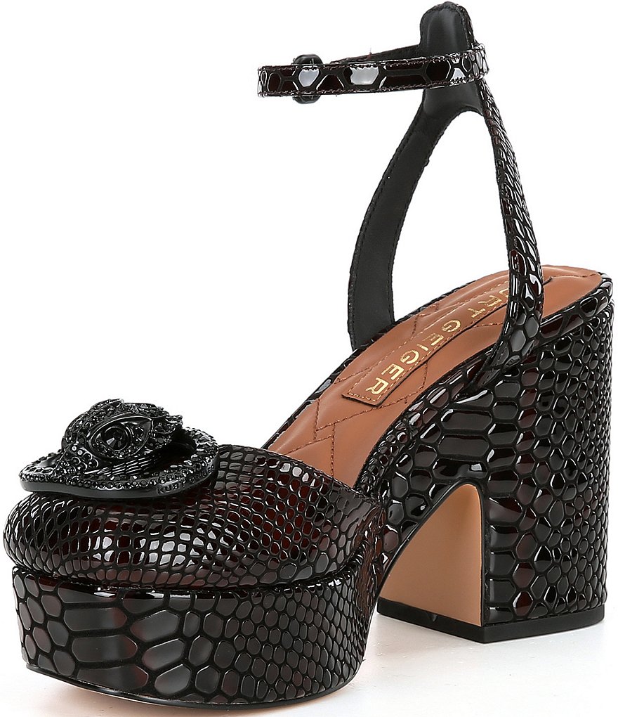 Kurt Geiger London Chelsea Leather Snake Embossed Logo Ornament Platform Pumps - Black/Brown - view 4