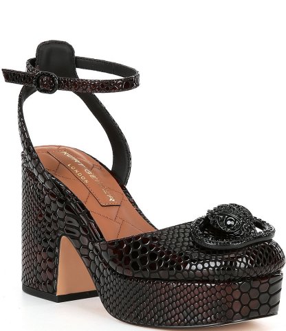 Kurt Geiger London Chelsea Leather Snake Embossed Logo Ornament Platform Pumps - Black/Brown - view 1