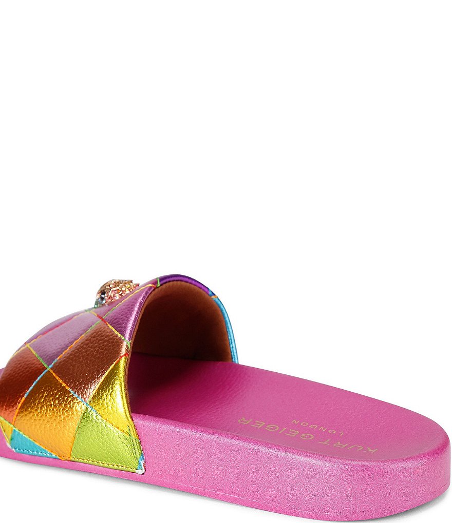 Kurt Geiger London Meena Quilted Metallic Rainbow Logo Ornament Pool Slide Sandals - Pink Multi - view 3