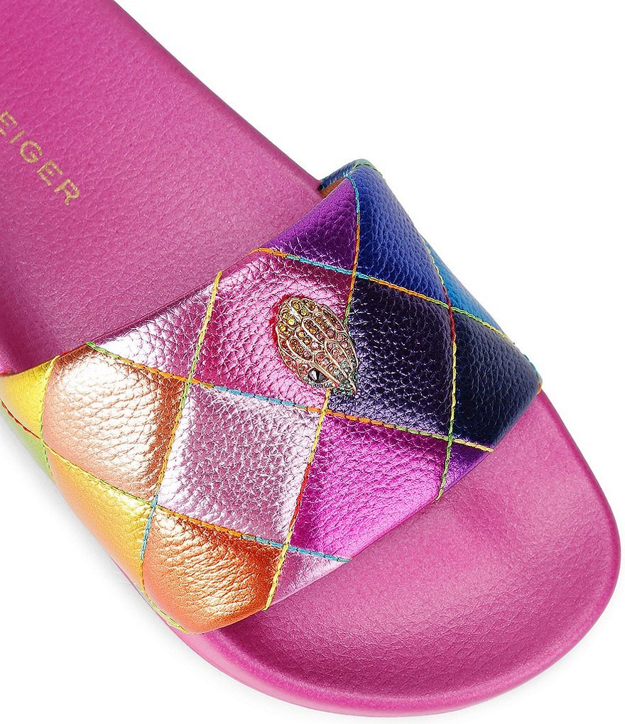 Kurt Geiger London Meena Quilted Metallic Rainbow Logo Ornament Pool Slide Sandals - Pink Multi - view 4