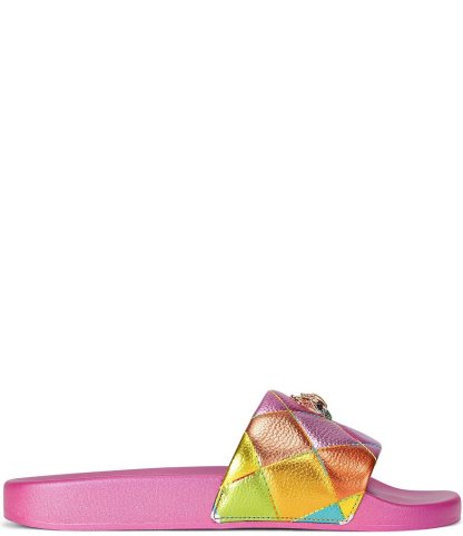 Kurt Geiger London Meena Quilted Metallic Rainbow Logo Ornament Pool Slide Sandals - Pink Multi - view 1