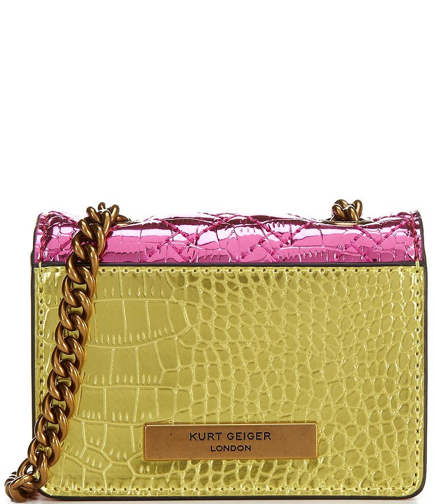 Kurt Geiger London Micro Kensington Croc Metallic Pink Blue Crossbody Bag - Blue - view 2