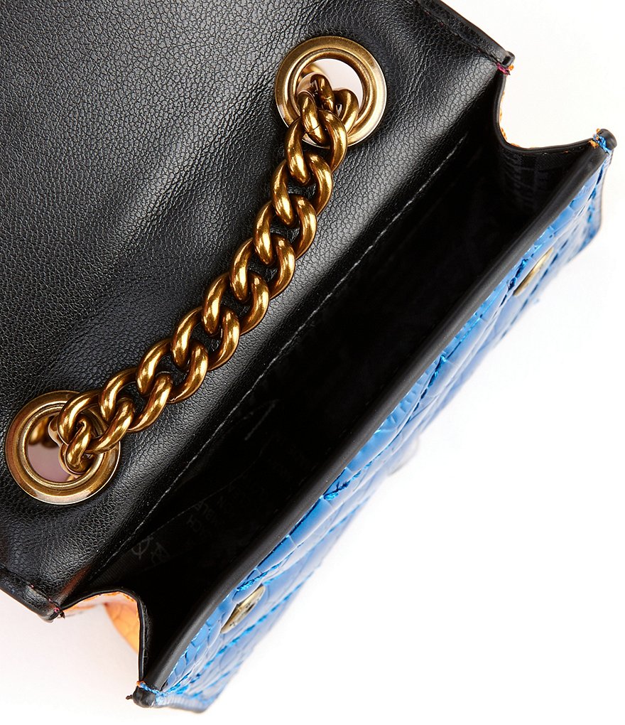 Kurt Geiger London Micro Kensington Croc Metallic Pink Blue Crossbody Bag - Blue - view 3