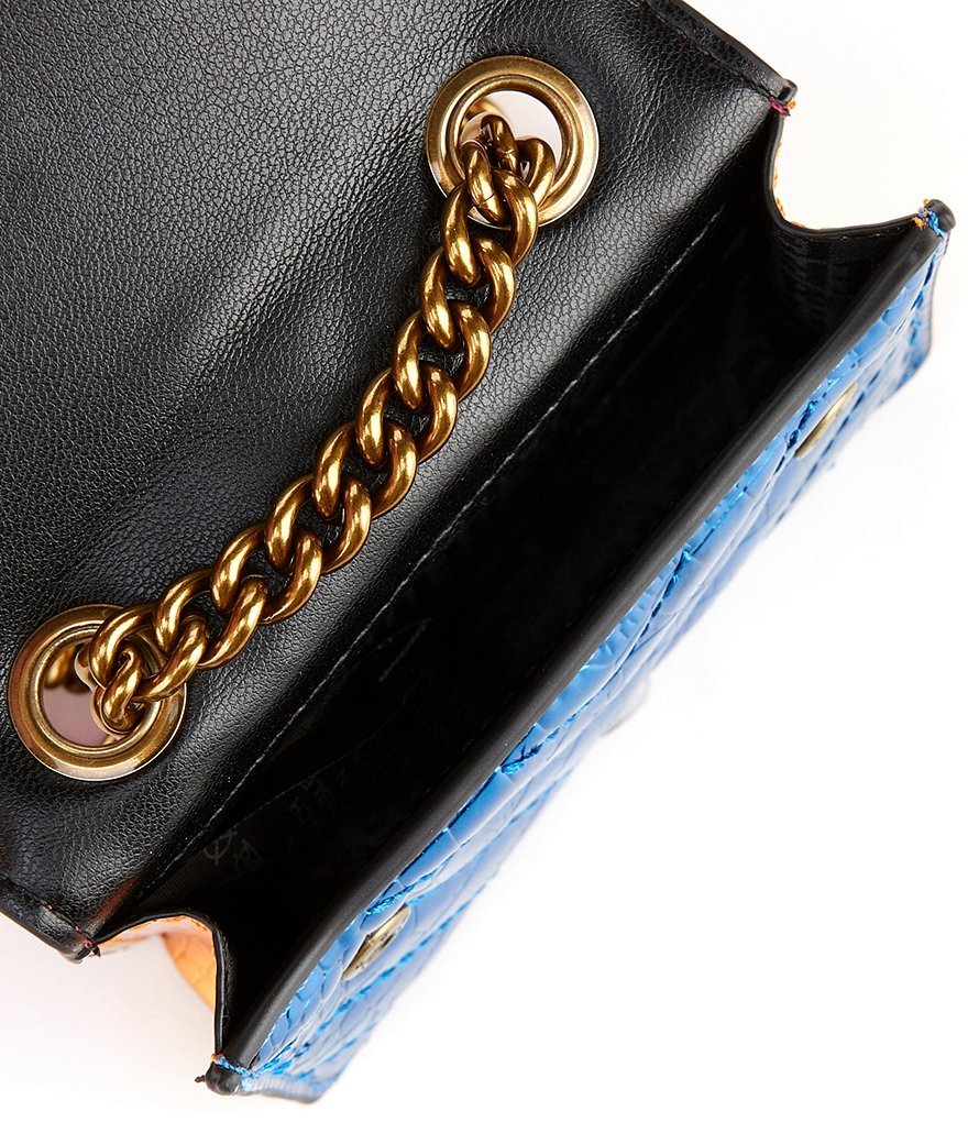 Kurt Geiger London Micro Kensington Croc Metallic Pink Blue Crossbody Bag - Blue - view 3