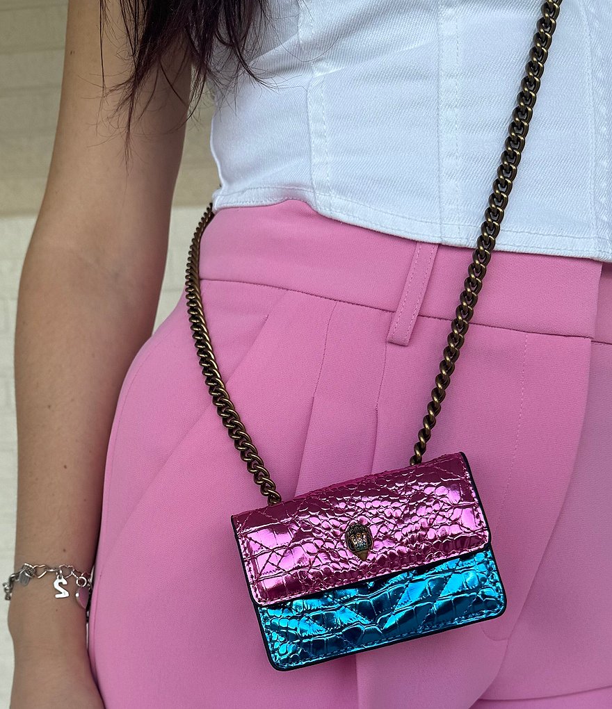 Kurt Geiger London Micro Kensington Croc Metallic Pink Blue Crossbody Bag - Blue - view 7