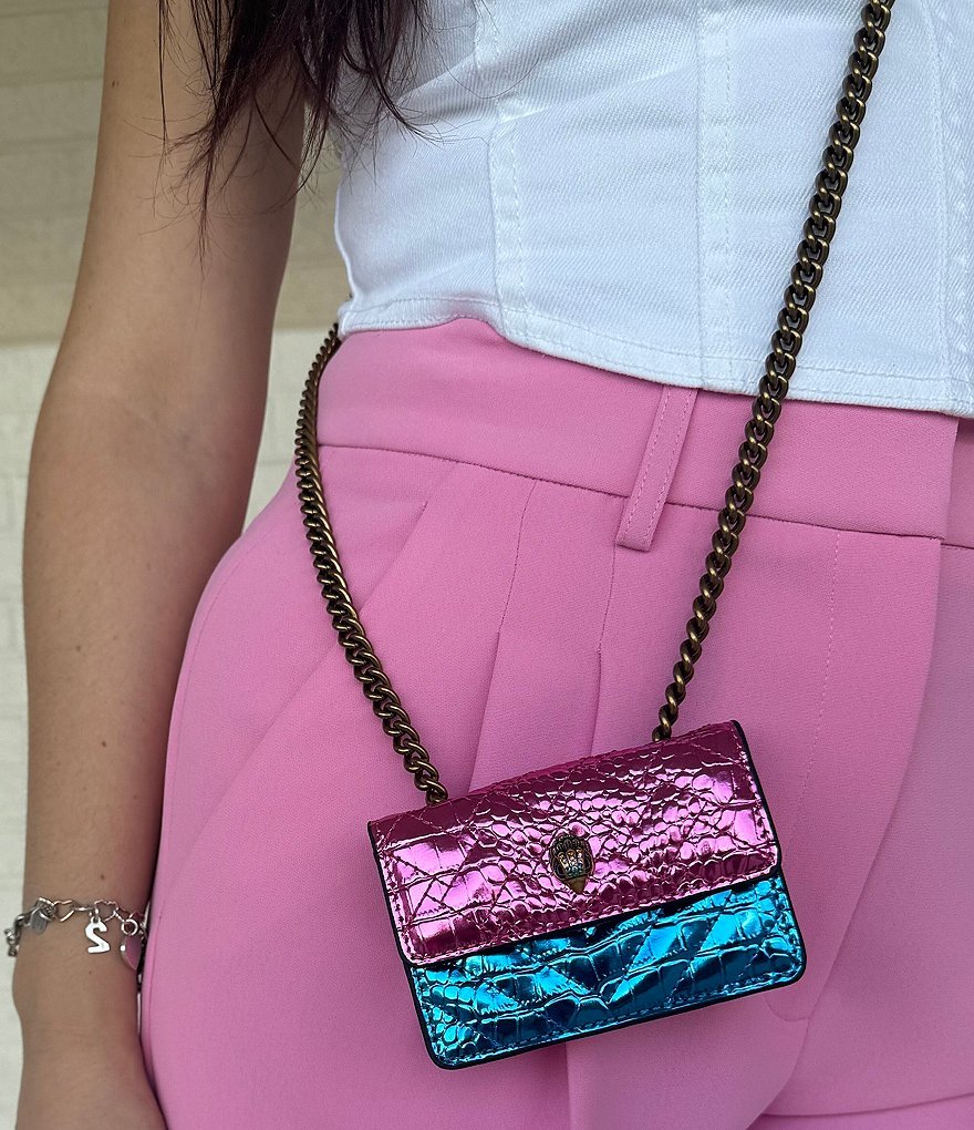 Kurt Geiger London Micro Kensington Croc Metallic Pink Blue Crossbody Bag - Blue - view 7
