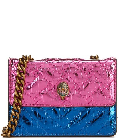 Kurt Geiger London Micro Kensington Croc Metallic Pink Blue Crossbody Bag - Blue - view 1