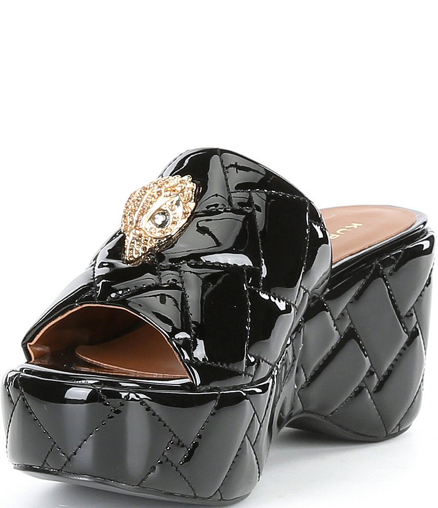 Kurt Geiger London Kensington Quilted Patent Leather Slide Wedge Platform Sandals - Black - view 5