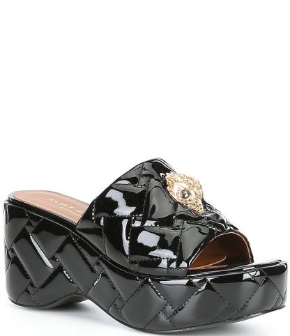 Kurt Geiger London Kensington Quilted Patent Leather Slide Wedge Platform Sandals - Black - view 1