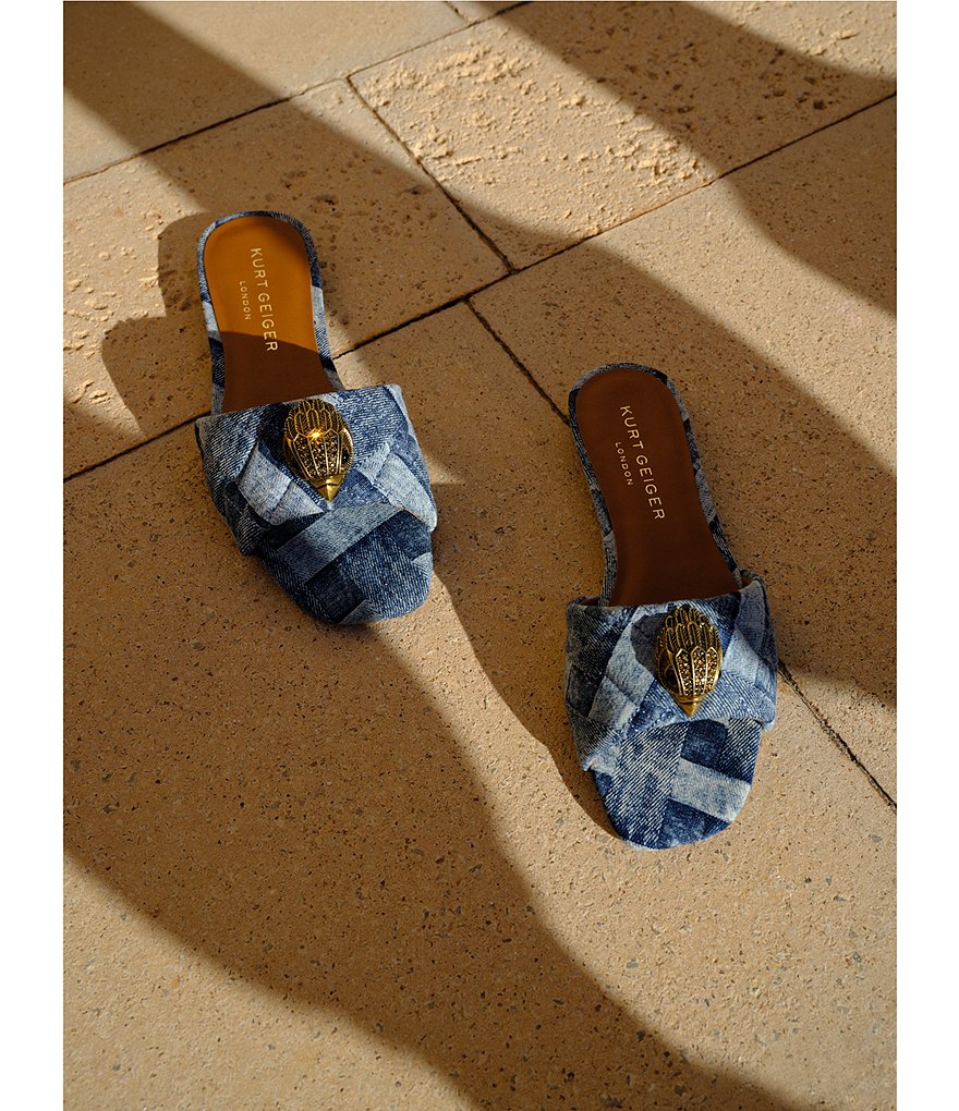 Kurt Geiger London Kensington Denim Patchwork Logo Ornament Slide Sandals - Denim - view 7