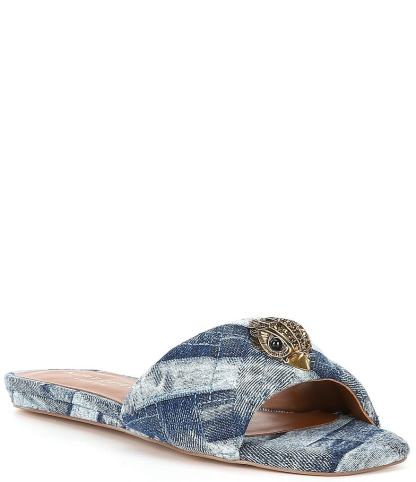 Kurt Geiger London Kensington Denim Patchwork Logo Ornament Slide Sandals - Denim - view 1