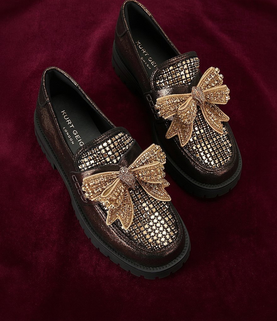Kurt Geiger London Crystal Embellished Bow Leather Loafers - Bronze - view 7