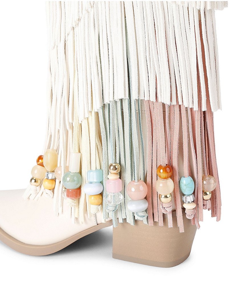 Kurt Geiger London Kurt's Cabana Fringe Leather Rainbow Beaded Logo Cowboy Boots - White Combo - view 4