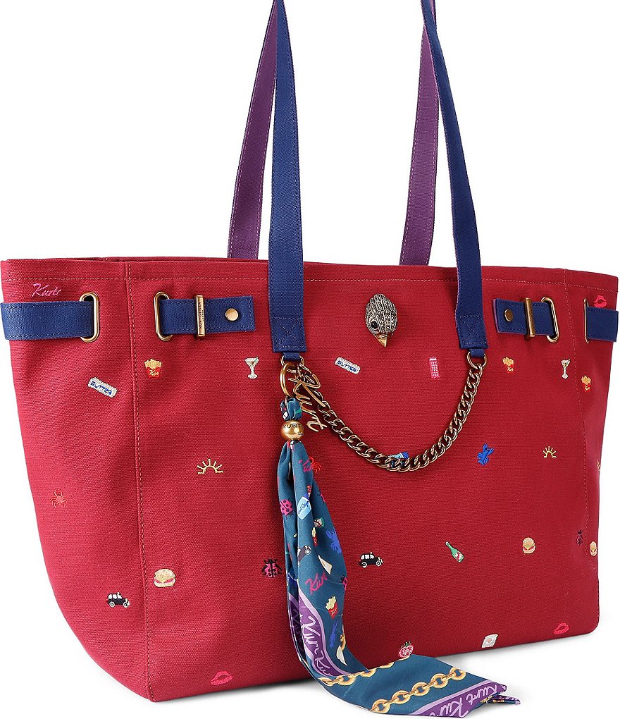 Kurt Geiger London Sloane Embroidered Canvas Shopper Tote Shoulder Bag - Red - view 8