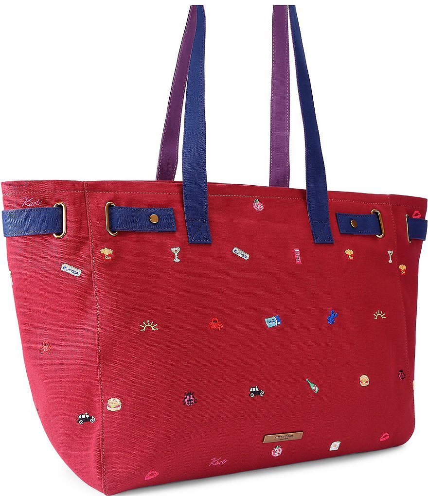 Kurt Geiger London Sloane Embroidered Canvas Shopper Tote Shoulder Bag - Red - view 9