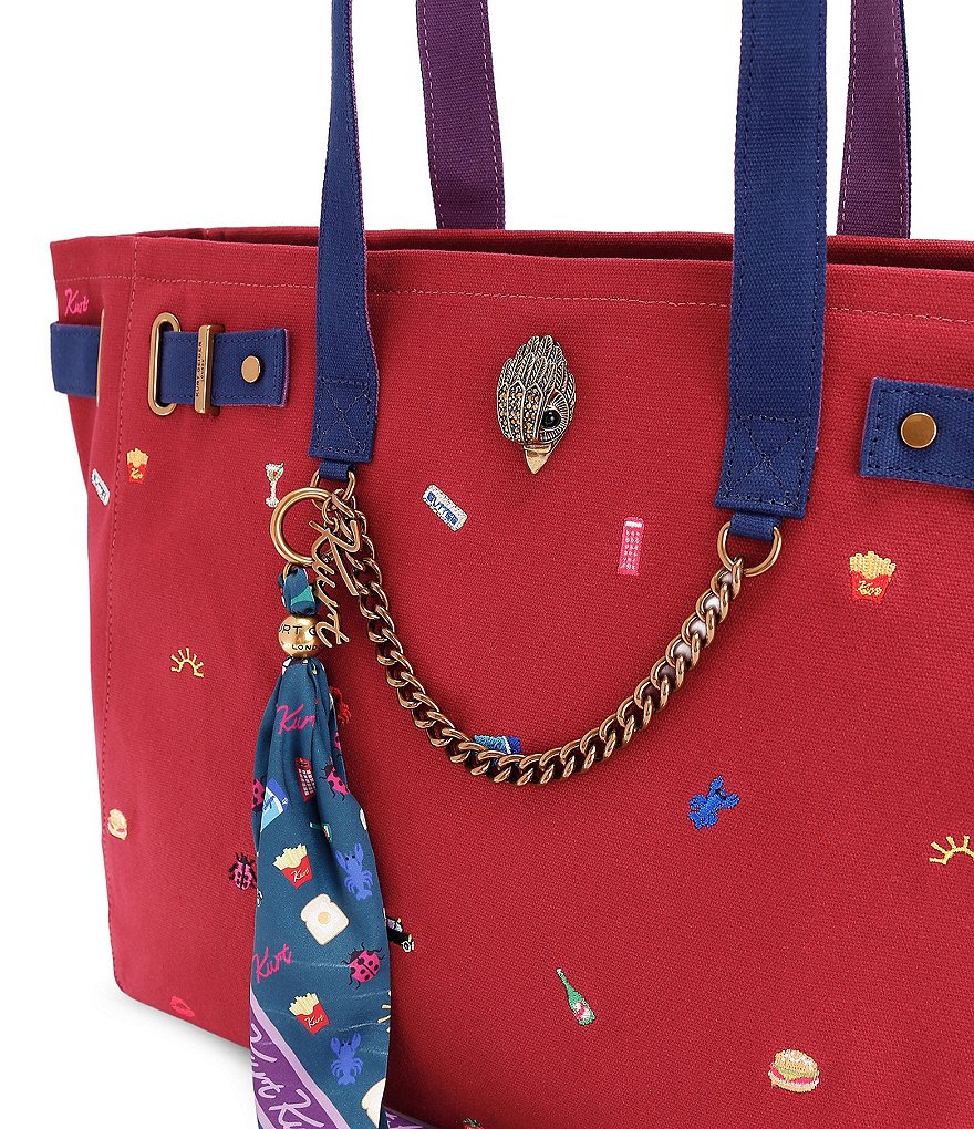 Kurt Geiger London Sloane Embroidered Canvas Shopper Tote Shoulder Bag - Red - view 10