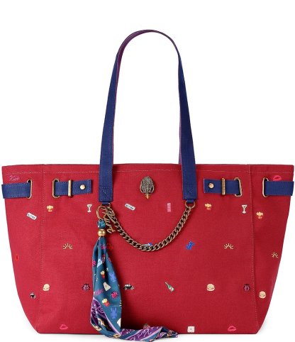 Kurt Geiger London Sloane Embroidered Canvas Shopper Tote Shoulder Bag - Red - view 7