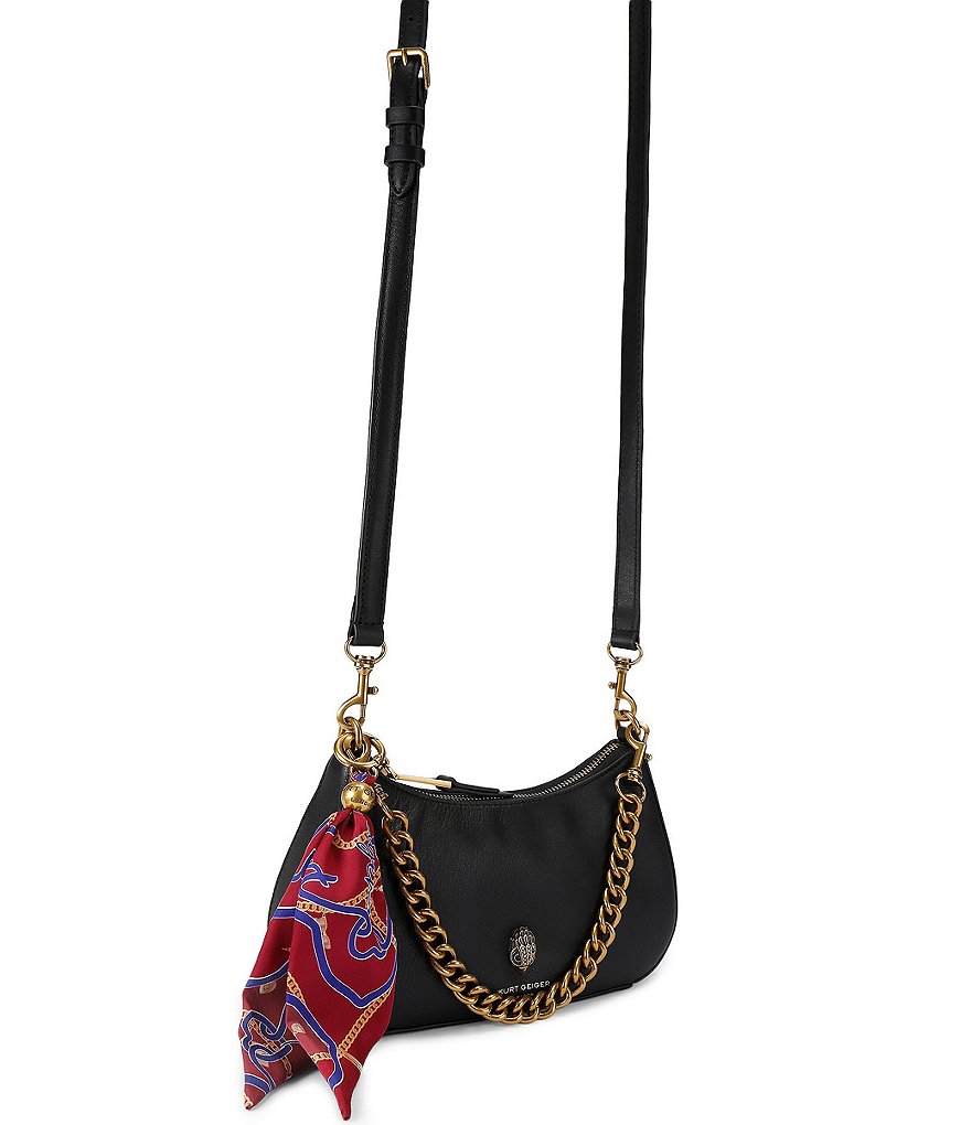 Kurt Geiger London Sloane Scarf Key Chain Hobo Crossbody Shoulder Bag - Black - view 9