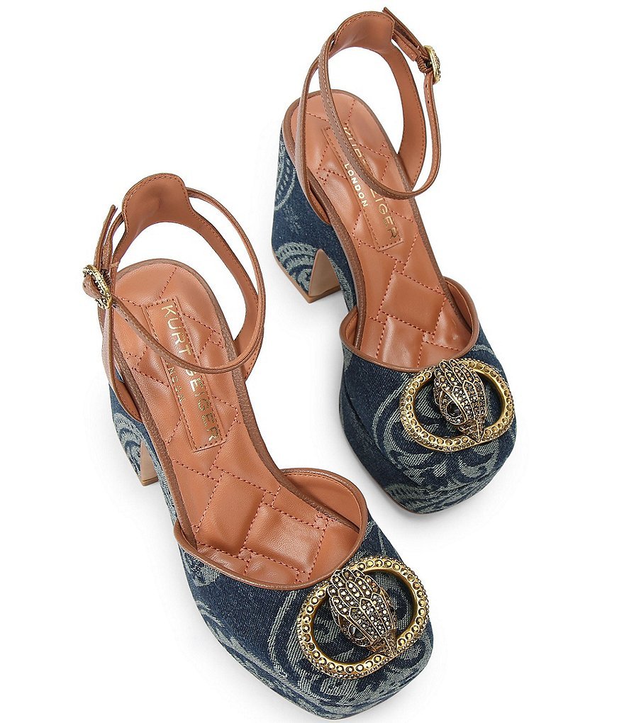 Kurt Geiger London Chelsea Paisley Denim Ankle Strap Platform Pumps - Denim Blue - view 2