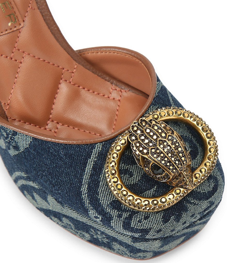 Kurt Geiger London Chelsea Paisley Denim Ankle Strap Platform Pumps - Denim Blue - view 3