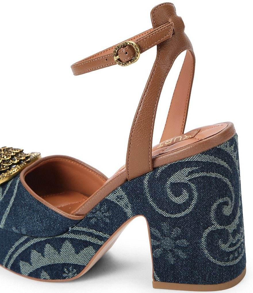 Kurt Geiger London Chelsea Paisley Denim Ankle Strap Platform Pumps - Denim Blue - view 4
