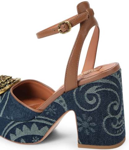 Kurt Geiger London Chelsea Paisley Denim Ankle Strap Platform Pumps - Denim Blue - view 4