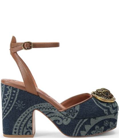 Kurt Geiger London Chelsea Paisley Denim Ankle Strap Platform Pumps - Denim Blue - view 1