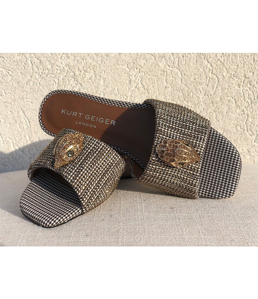 Kurt Geiger London Kensington Crystal Embellished Houndstooth Logo Ornament Slide Sandals - Beige - view 10
