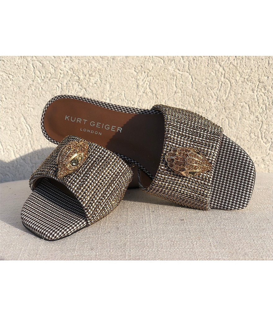 Kurt Geiger London Kensington Crystal Embellished Houndstooth Logo Ornament Slide Sandals - Beige - view 10