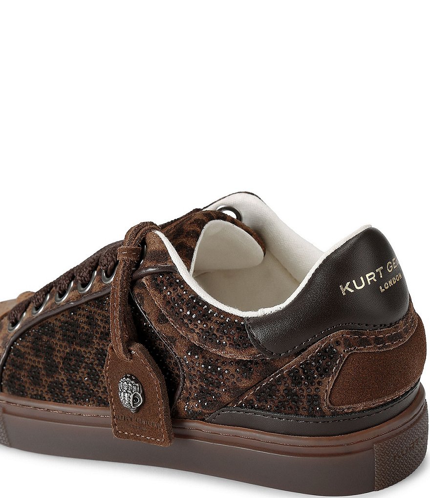 Kurt Geiger London Southbank Tag Slim Leopard Suede Rhinestone Embellished Sneakers - Brown - view 2