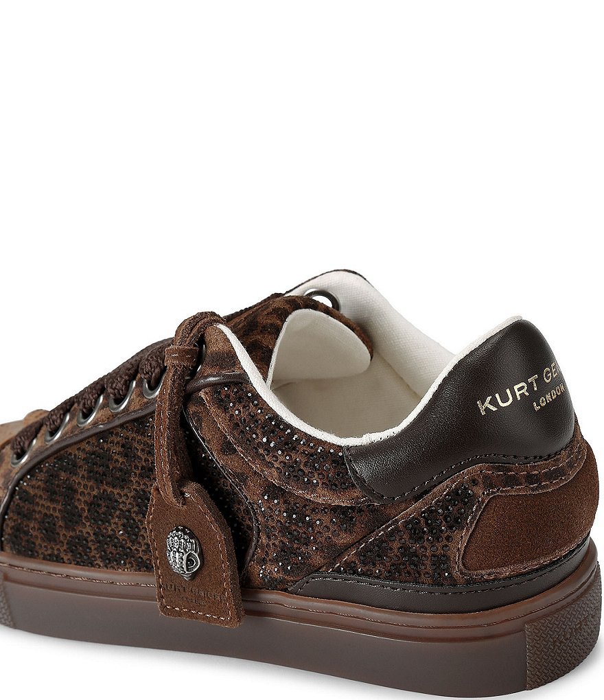 Kurt Geiger London Southbank Tag Slim Leopard Suede Rhinestone Embellished Sneakers - Brown - view 2