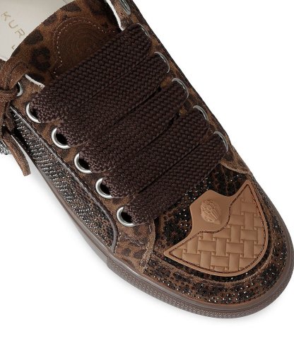 Kurt Geiger London Southbank Tag Slim Leopard Suede Rhinestone Embellished Sneakers - Brown - view 3