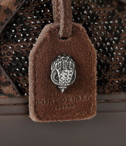 Kurt Geiger London Southbank Tag Slim Leopard Suede Rhinestone Embellished Sneakers - Brown - view 5