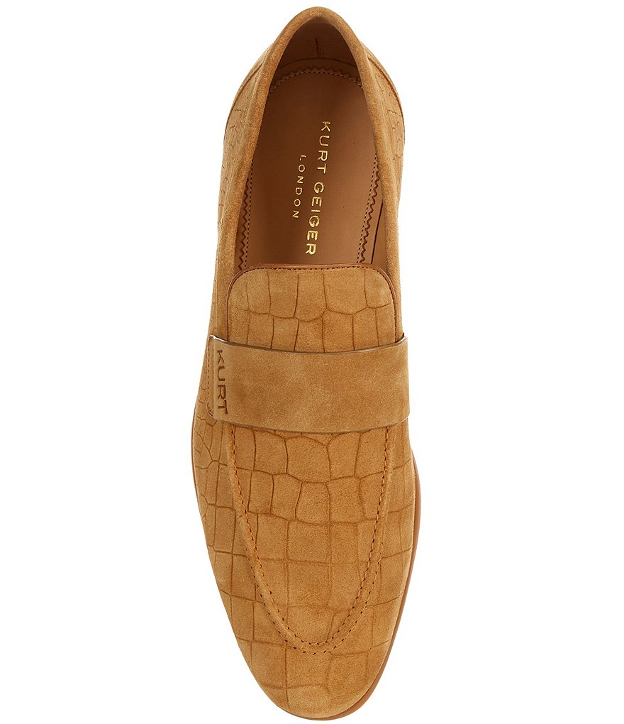 Kurt Geiger London Men's Aldgate Flex Croco Embossed Suede Loafers - Camel - view 11
