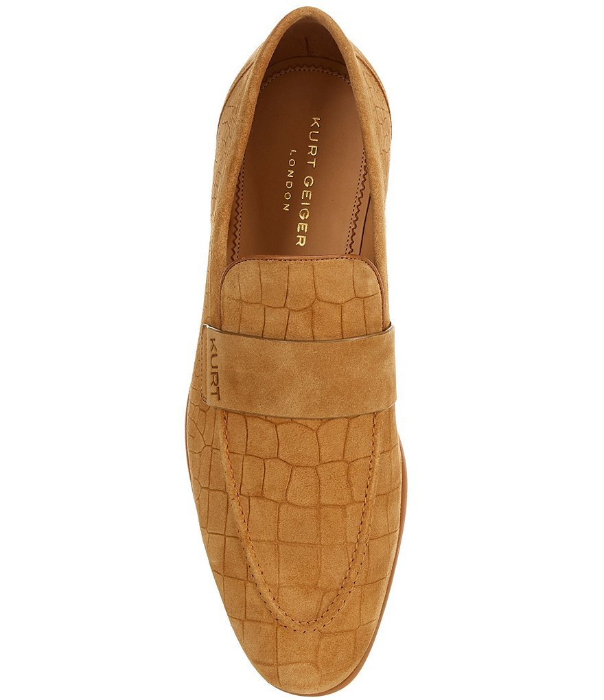 Kurt Geiger London Men's Aldgate Flex Croco Embossed Suede Loafers - Camel - view 11