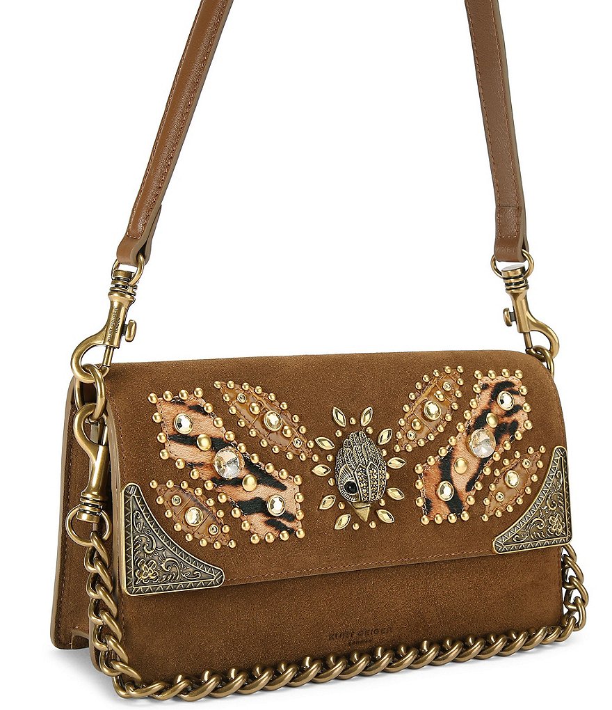 Kurt Geiger London Sloane Soft Suede Jeweled Animal Print Hardware Shoulder Bag - Tan - view 3