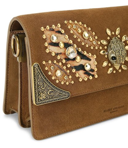 Kurt Geiger London Sloane Soft Suede Jeweled Animal Print Hardware Shoulder Bag - Tan - view 4