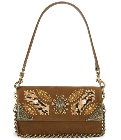 Kurt Geiger London Sloane Soft Suede Jeweled Animal Print Hardware Shoulder Bag - Tan - view 1