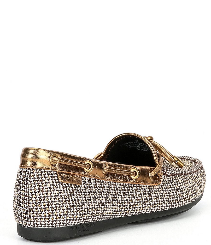 Kurt Geiger London Crystal Embellished Houndstooth Logo Ornament Bow Detail Moccasins - Beige - view 2