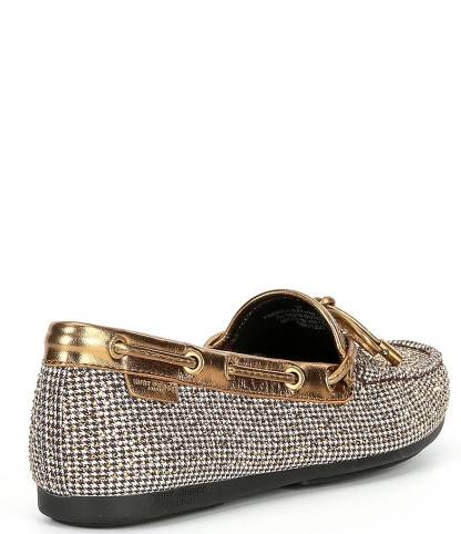 Kurt Geiger London Crystal Embellished Houndstooth Logo Ornament Bow Detail Moccasins - Beige - view 2