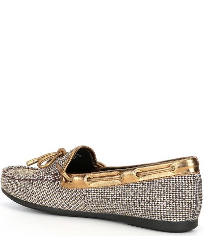 Kurt Geiger London Crystal Embellished Houndstooth Logo Ornament Bow Detail Moccasins - Beige - view 3